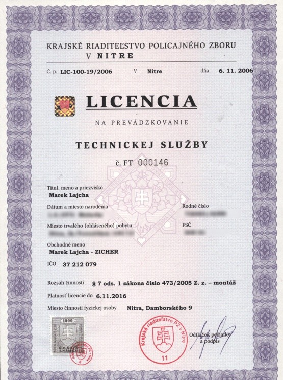 Licencia na montáž bezpečnostných dverí